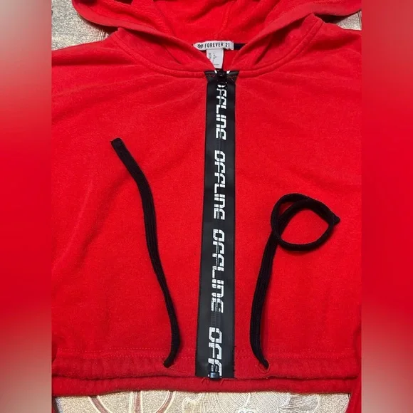❤️❤️Forever 21 Red Hoodie with Black Zipper size L ❤️❤️drawer (4) - Picture 5 of 7